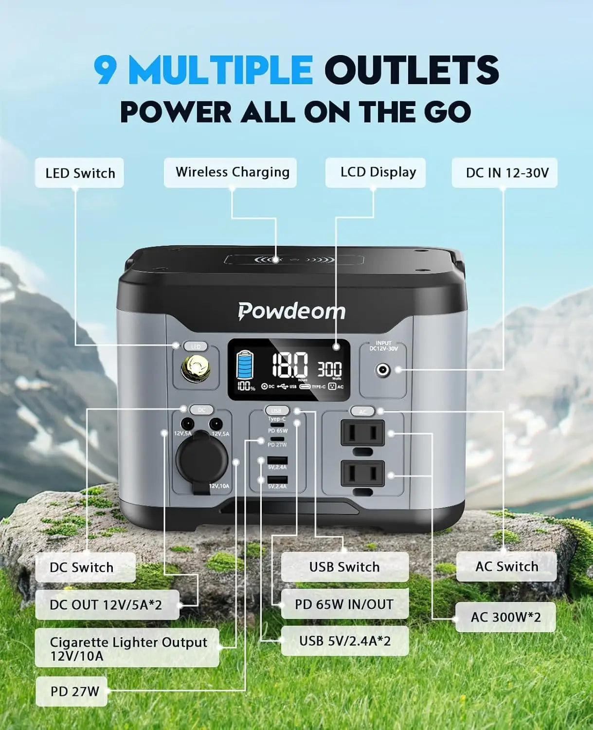 300W Portable Power Station With AC Outlet Solar Generator