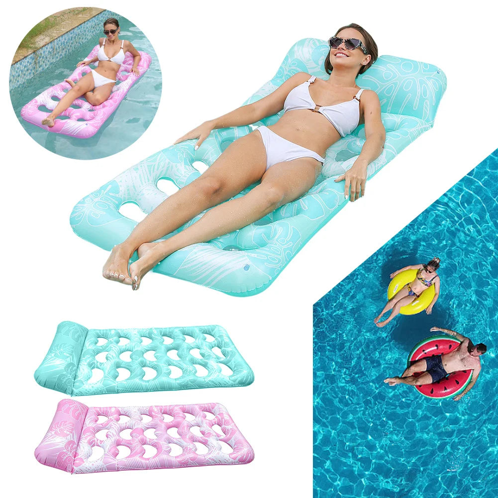 Inflatable Pool Float Lounger With Headrest Water Sleeping Bed