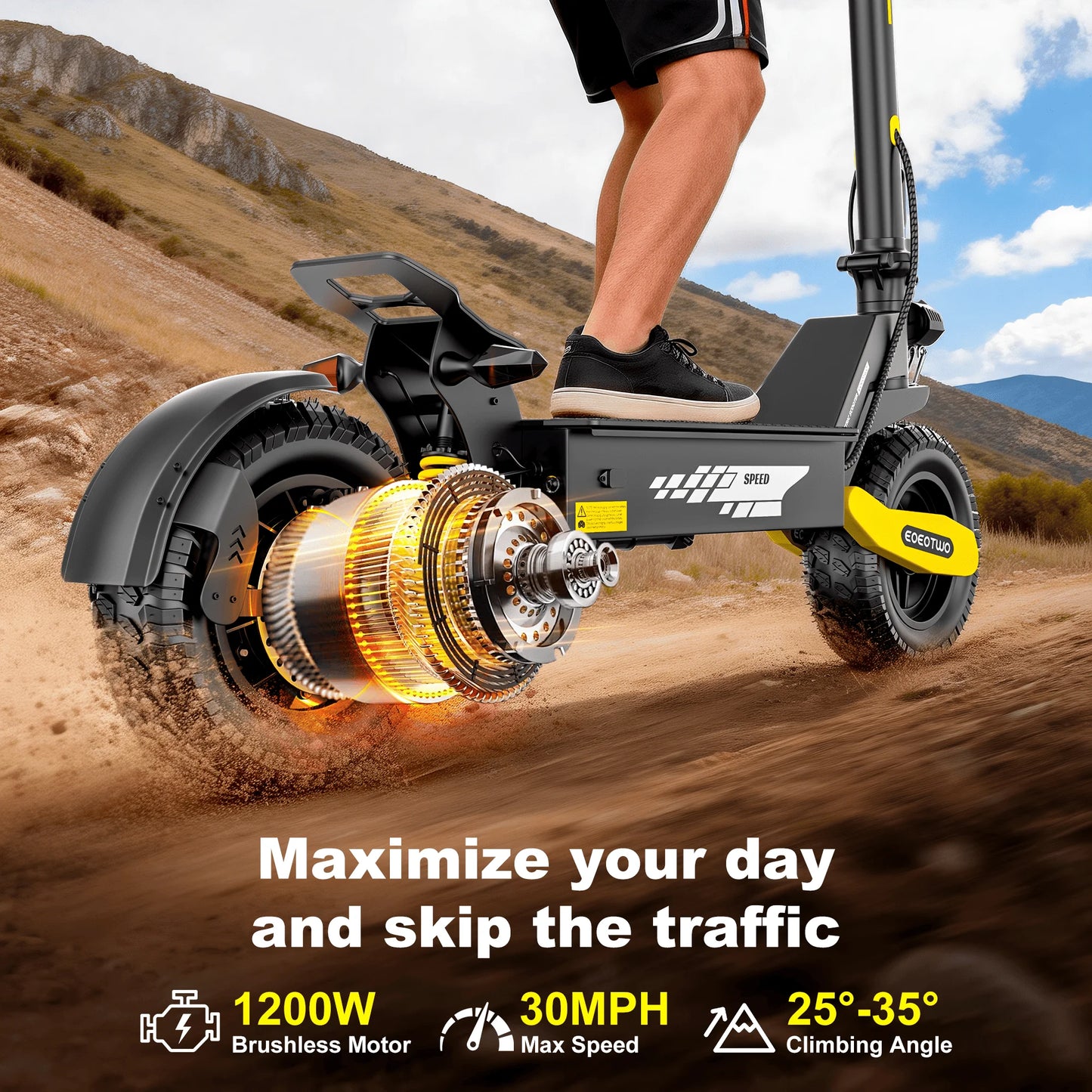 EOEOTWO GT06 Electric Scooter 30MPH 1200W Offroad Dual Suspension