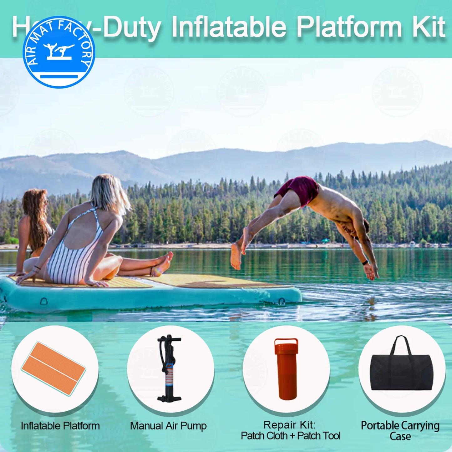 Inflatable Floating Dock Platform With Non Slip Surface For Pool