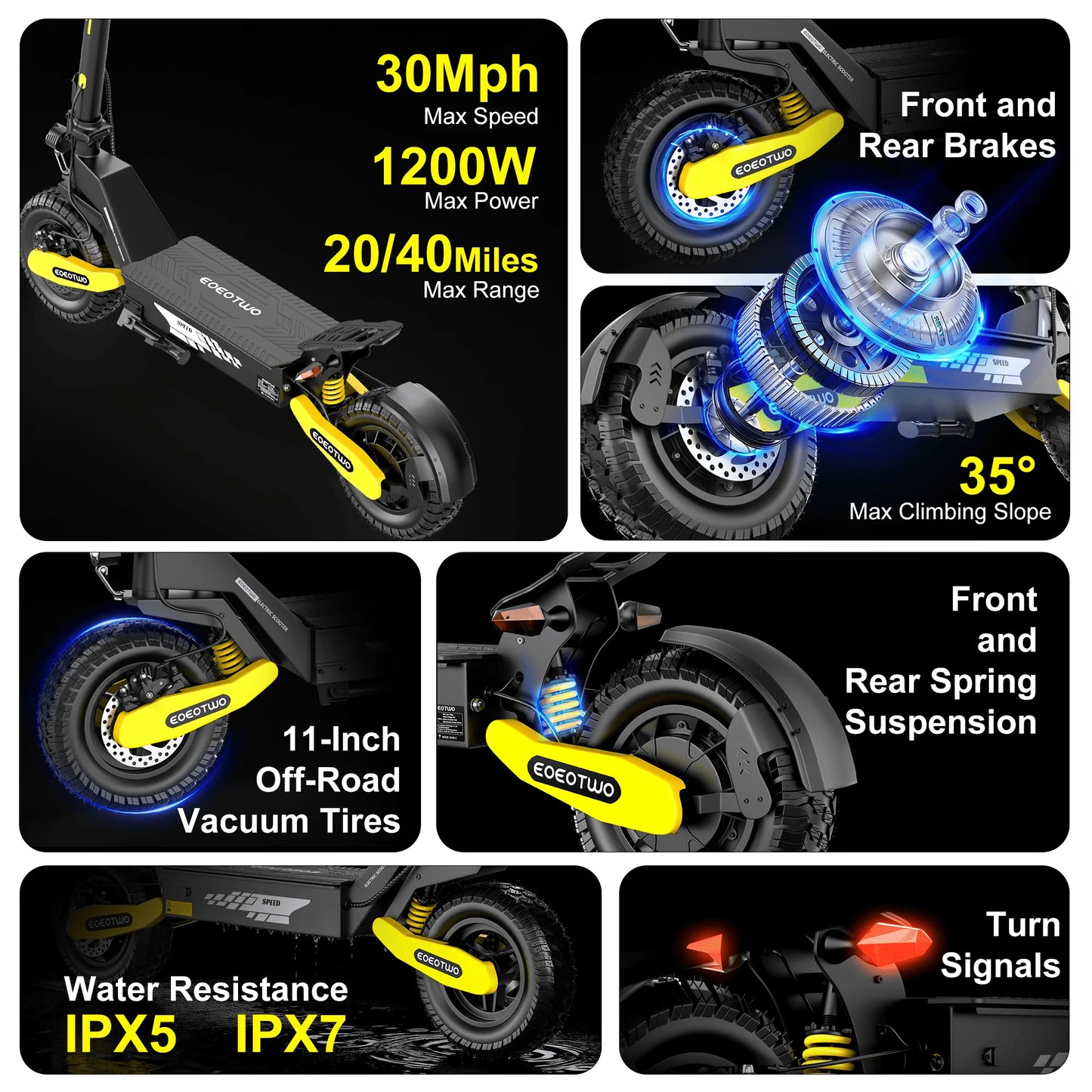 EOEOTWO GT06 Electric Scooter 30MPH 1200W Offroad Dual Suspension