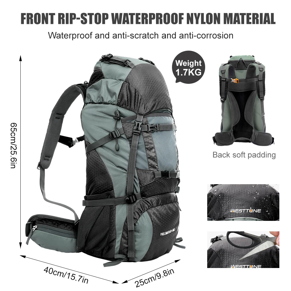 WEST TUNE Explorer Internal Frame Backpack Rain Cover For Hiking