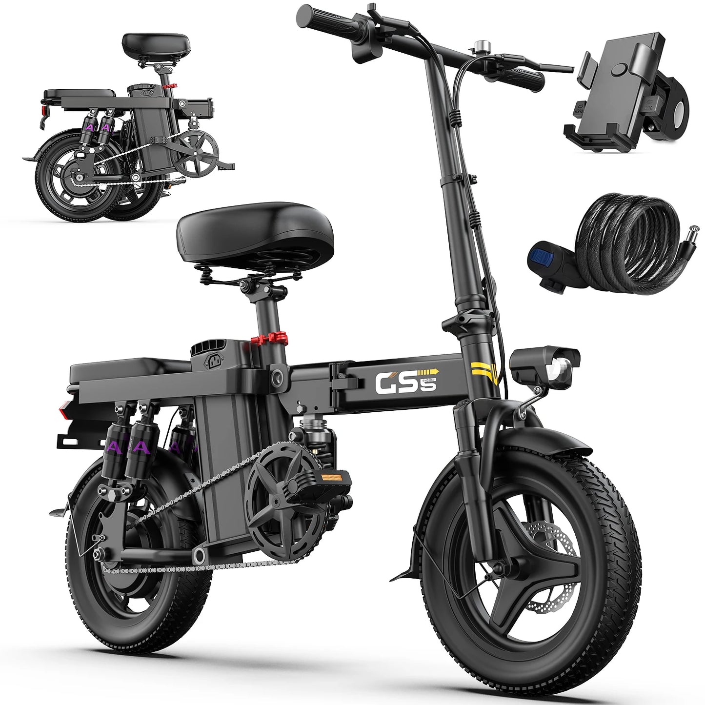 UPlee GS5 Folding Electric Bike 48V Battery 35 Mile Range