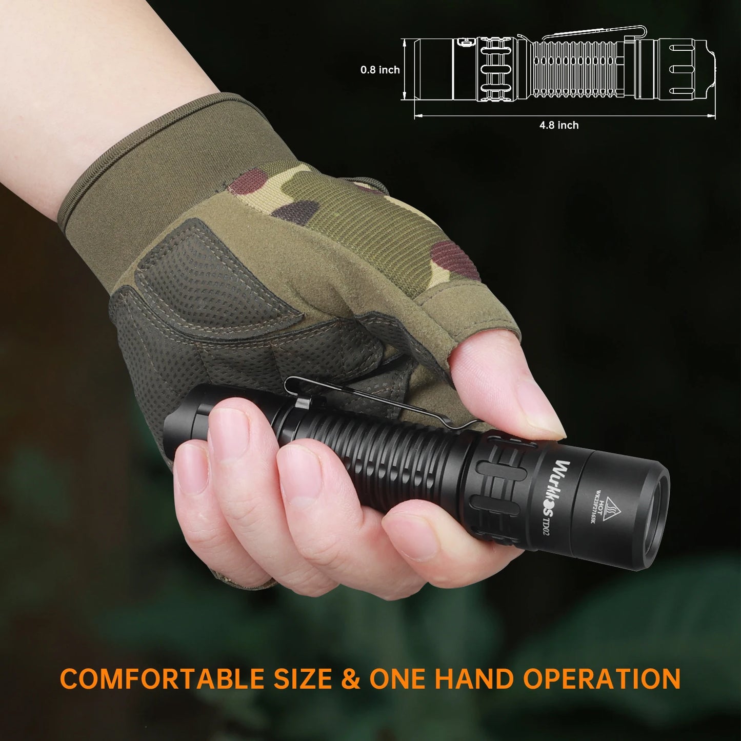 Wurkkos TD02 Tactical Flashlight 2000 Lumen USB Type C Rechargeable