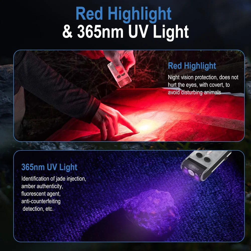 BORUIT V30 UV LED Flashlight Type C Rechargeable Power Bank