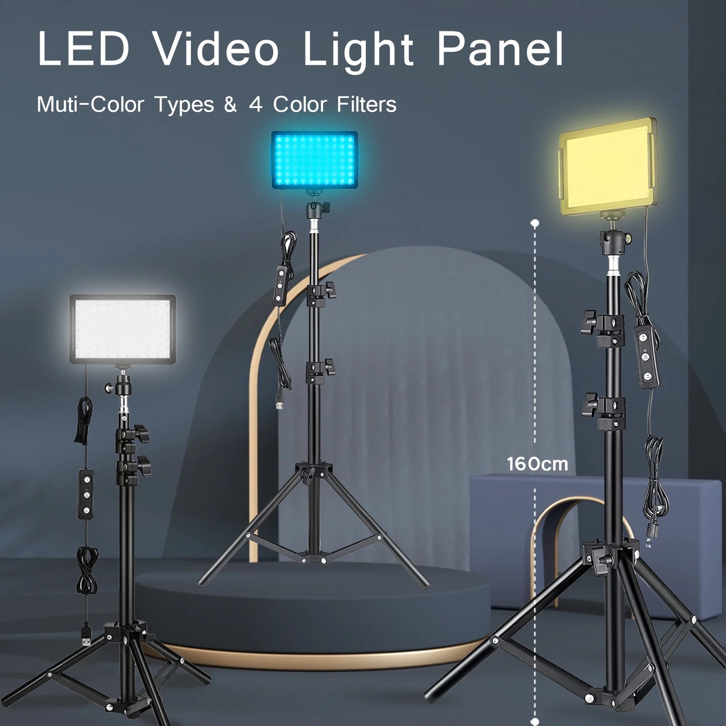 BTFOOR LED Photography Video Light Panel With Tripod RGB Filters