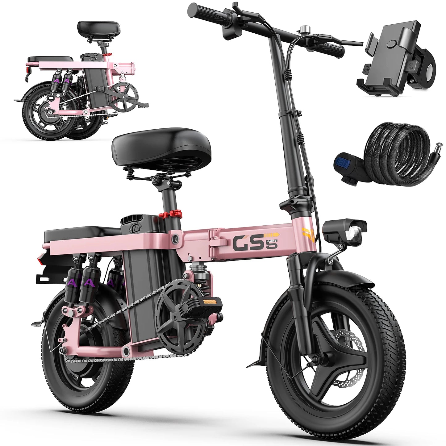 UPlee GS5 Folding Electric Bike 48V Battery 35 Mile Range