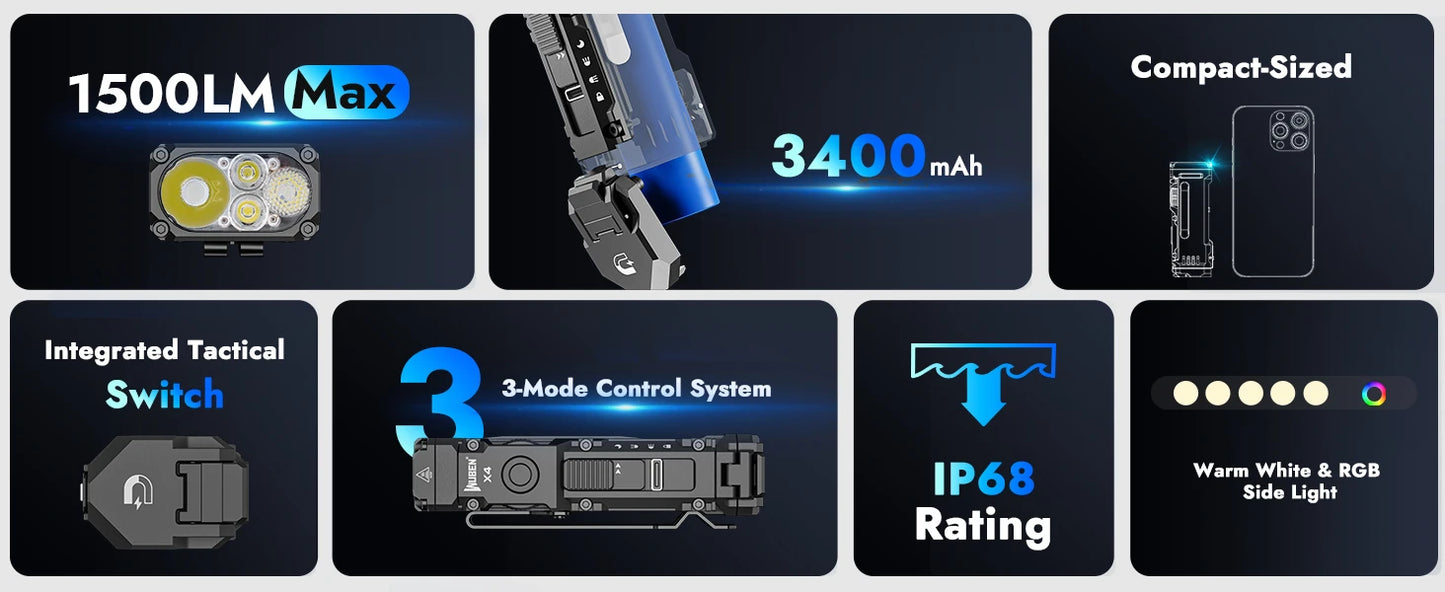 WUBEN X4 EDC Flashlight 1600 Lumen IP68 Rechargeable Pocket Light