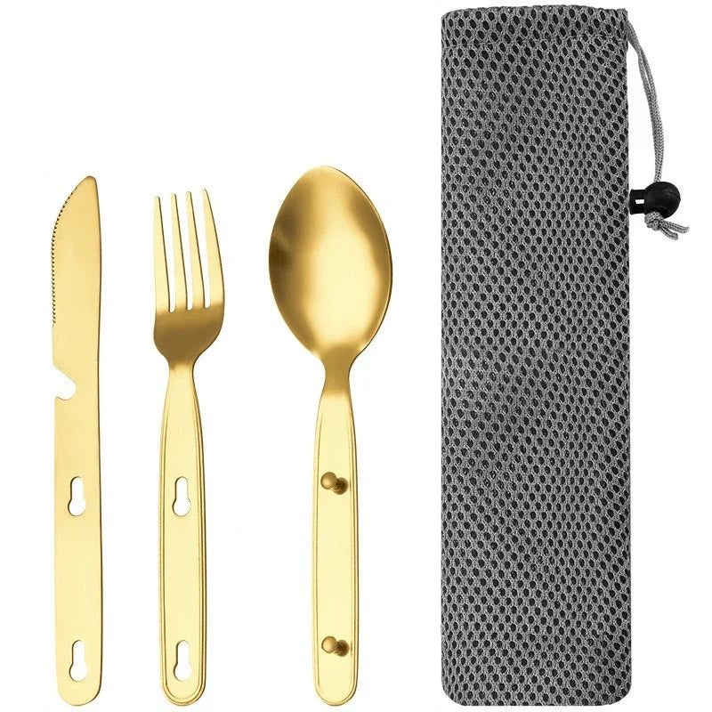 Stainless Steel Folding Camping Cutlery Set For Hiking And Picnics