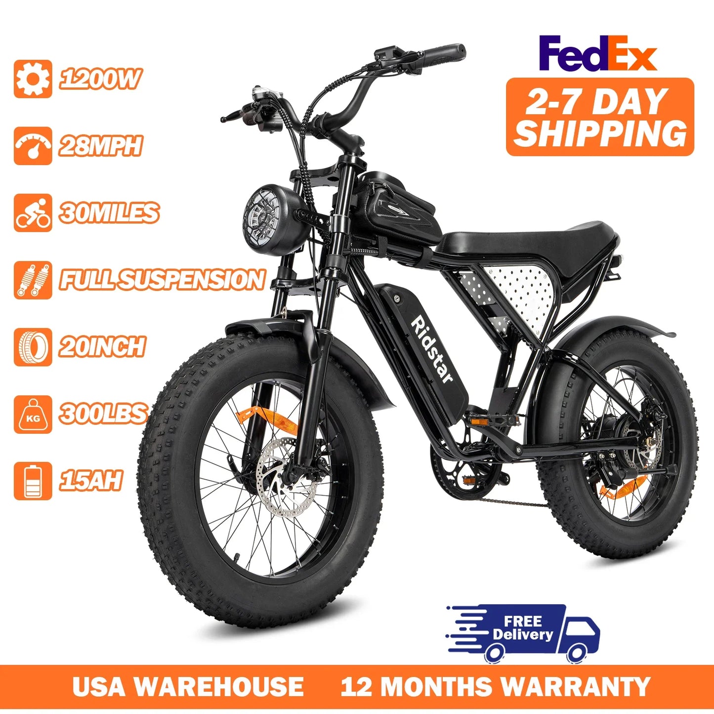 RIDSTAR Q20 Lite Electric Bike 1200W 48V 15Ah Fat Tire