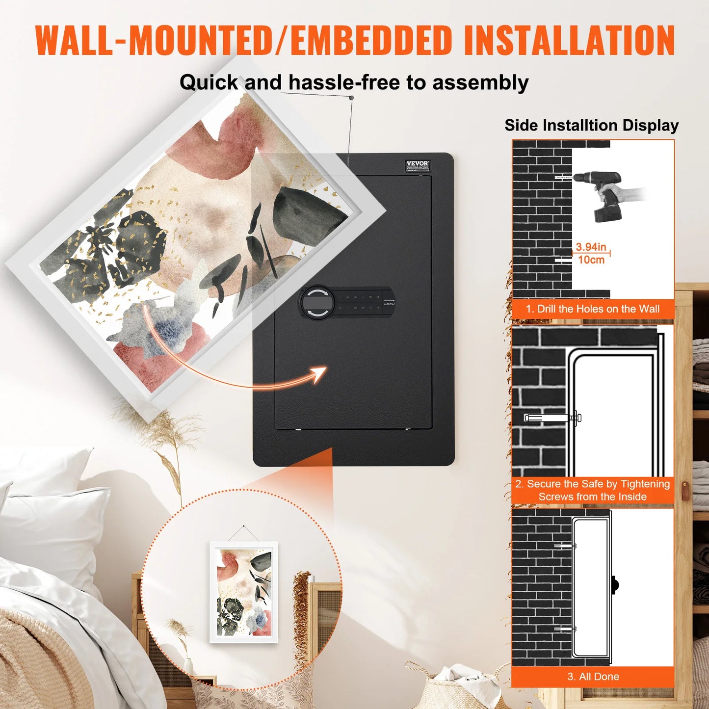 SucceBuy In Wall Safe With Keypad 3 Tier Hidden Safe
