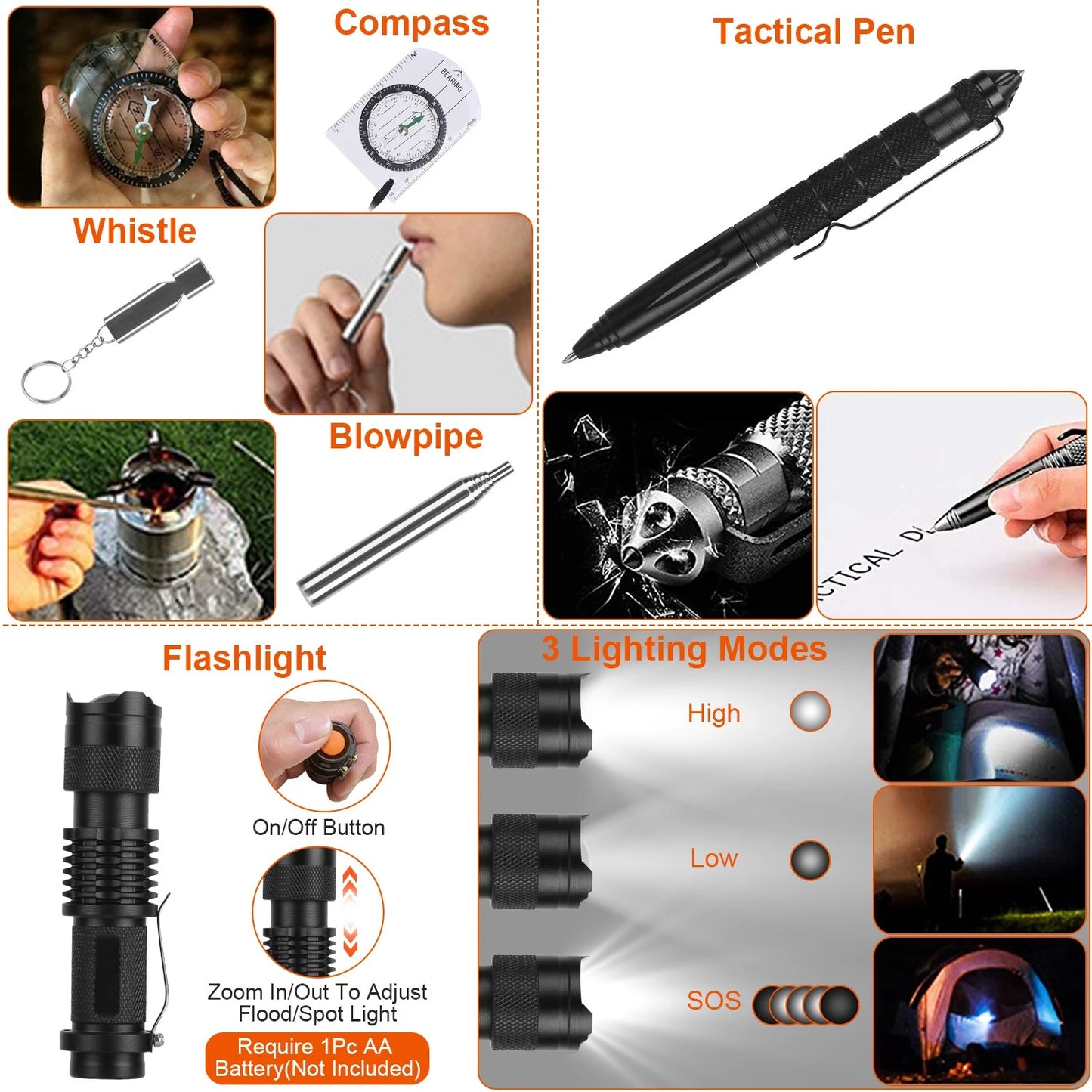 AUKYGGU 125 In 1 Emergency Survival Kit For Outdoor Camping Gear