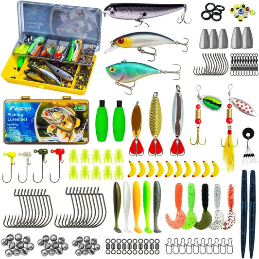 Complete 145 Piece Fishing Tackle Box Set With Lures Jigs