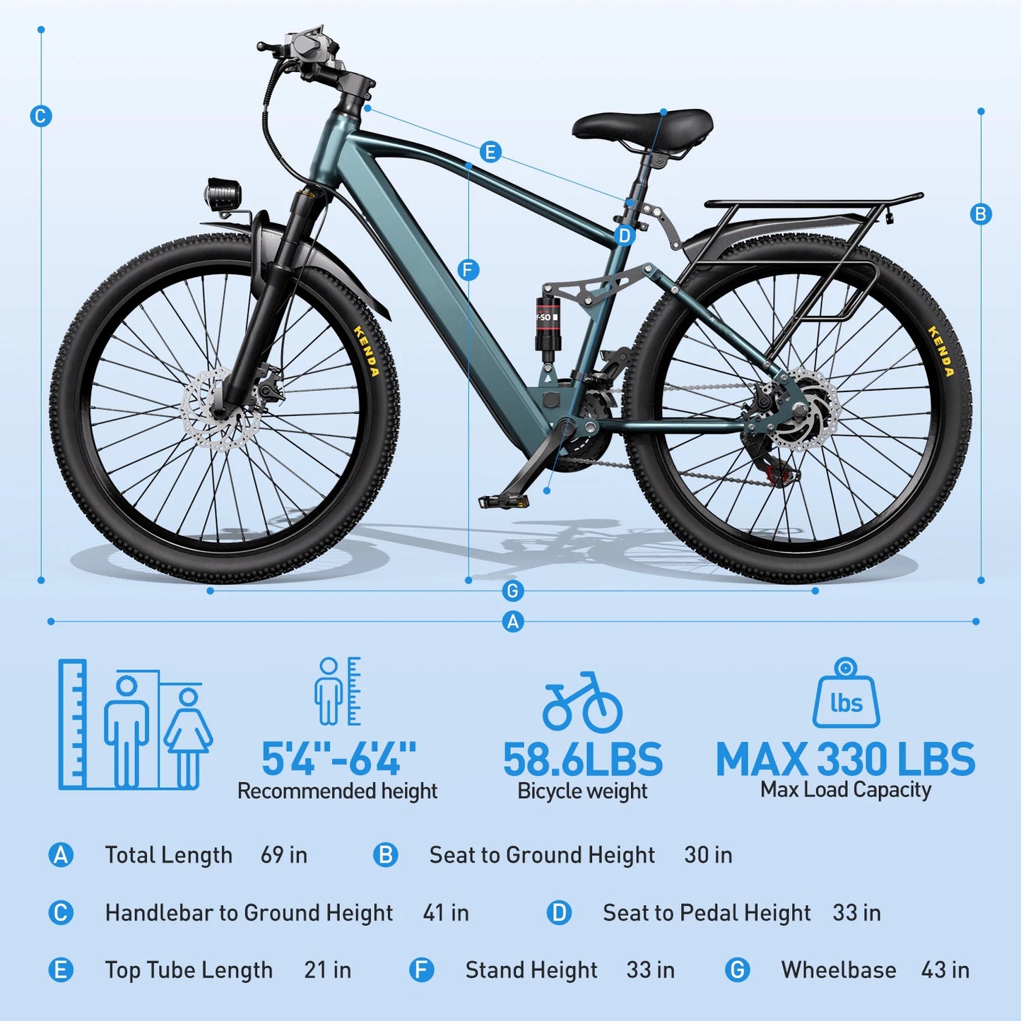 Origin Adults Electric Mountain Bike 36V 500W Ebike 21 Speed