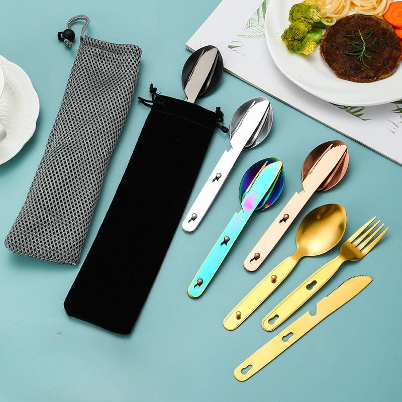 Stainless Steel Folding Camping Cutlery Set For Hiking And Picnics