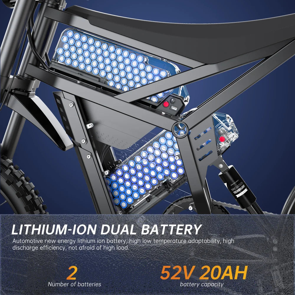 Electric Mountain E Bike for Adults Dual Battery 2900W 52V