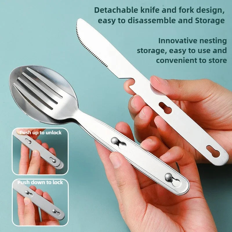 Stainless Steel Folding Camping Cutlery Set For Hiking And Picnics
