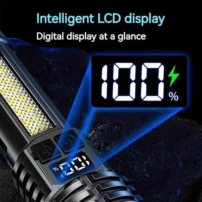 High Power LED Flashlight Rechargeable TypeC Zoom Torch Outdoors