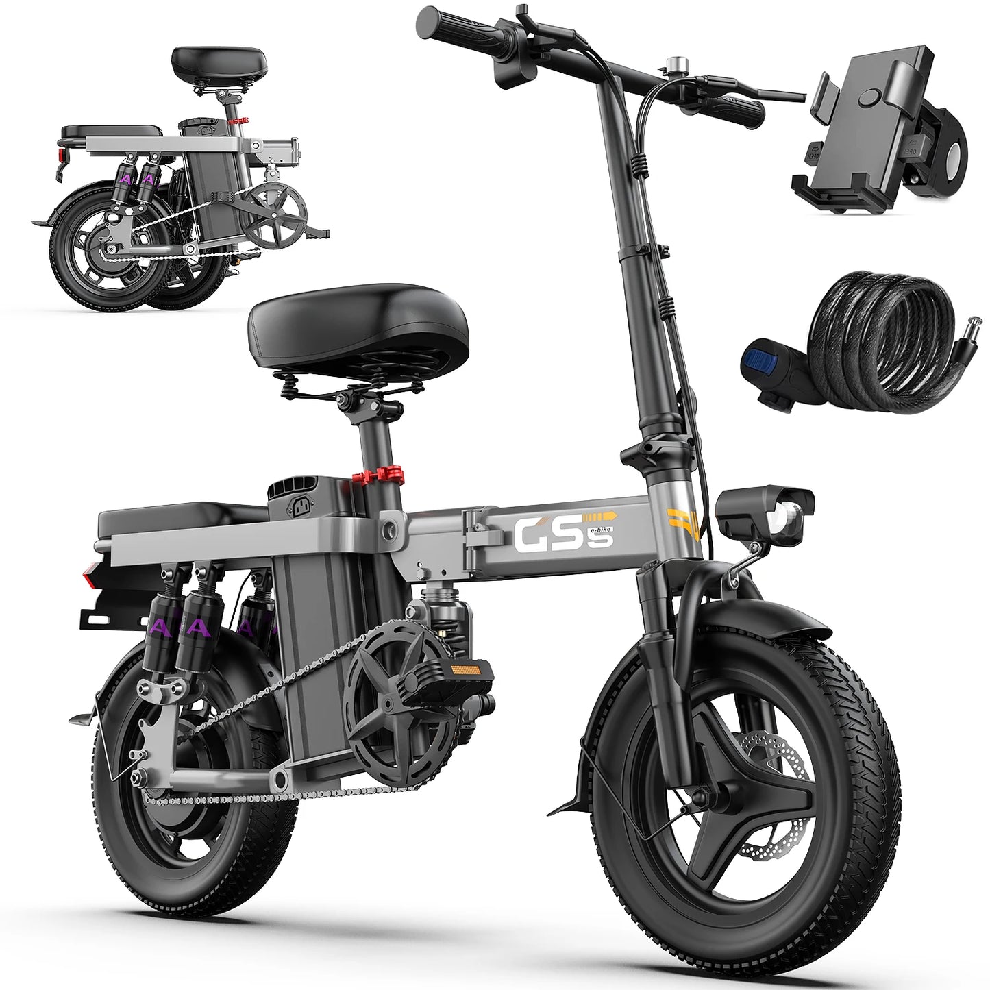 UPlee GS5 Folding Electric Bike 48V Battery 35 Mile Range