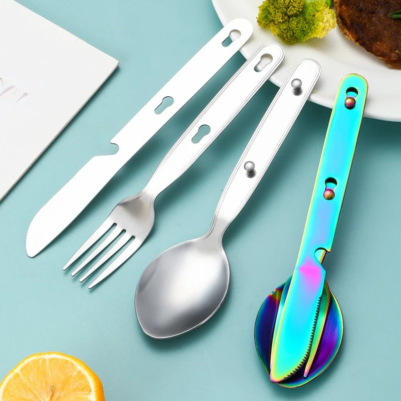 Stainless Steel Folding Camping Cutlery Set For Hiking And Picnics