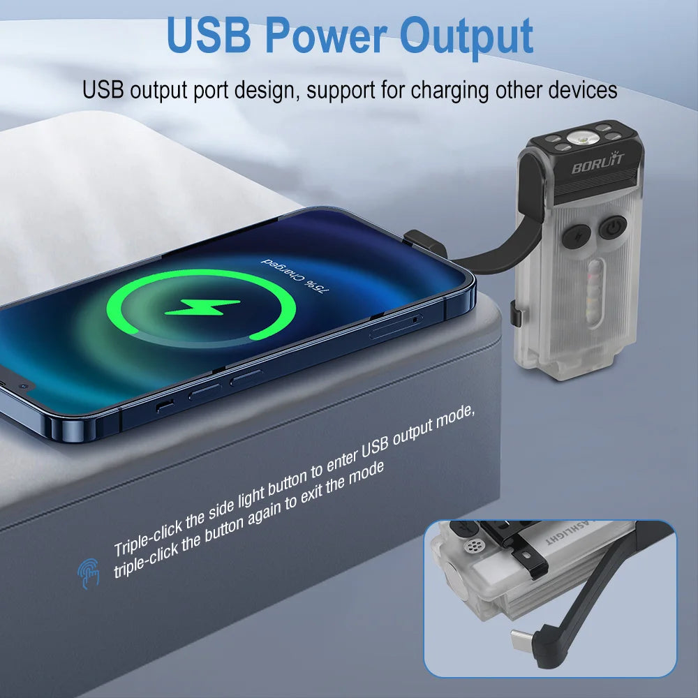 BORUIT V30 UV LED Flashlight Type C Rechargeable Power Bank