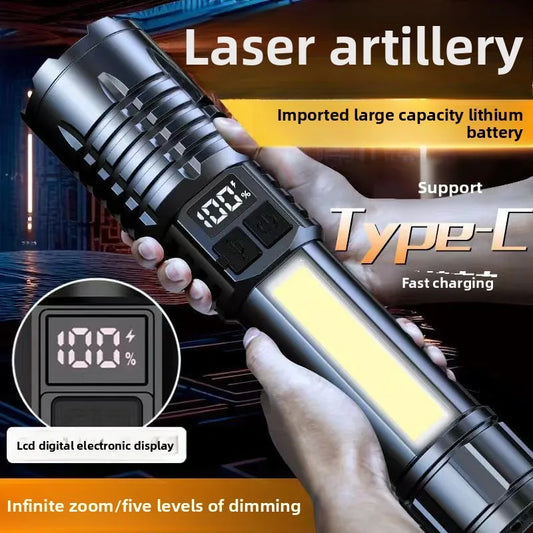 High Power LED Flashlight Rechargeable TypeC Zoom Torch Outdoors