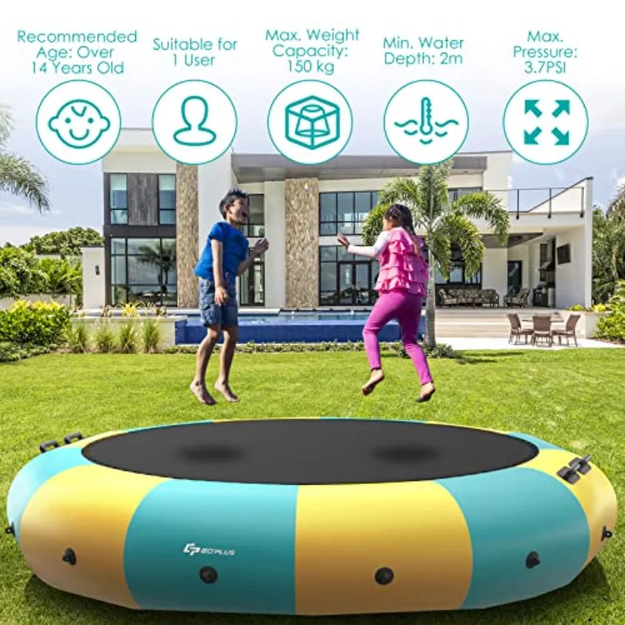 OLOEY Inflatable Water Trampoline For Lake With Electric Pump RopeLadder