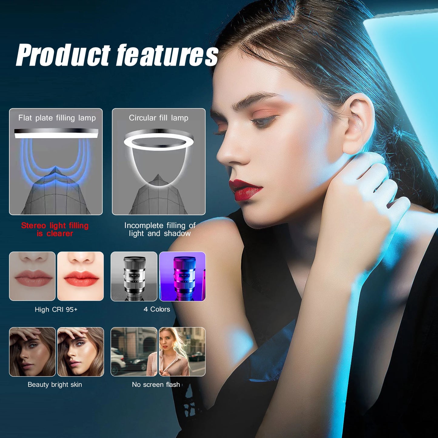 BTFOOR LED Photography Video Light Panel With Tripod RGB Filters