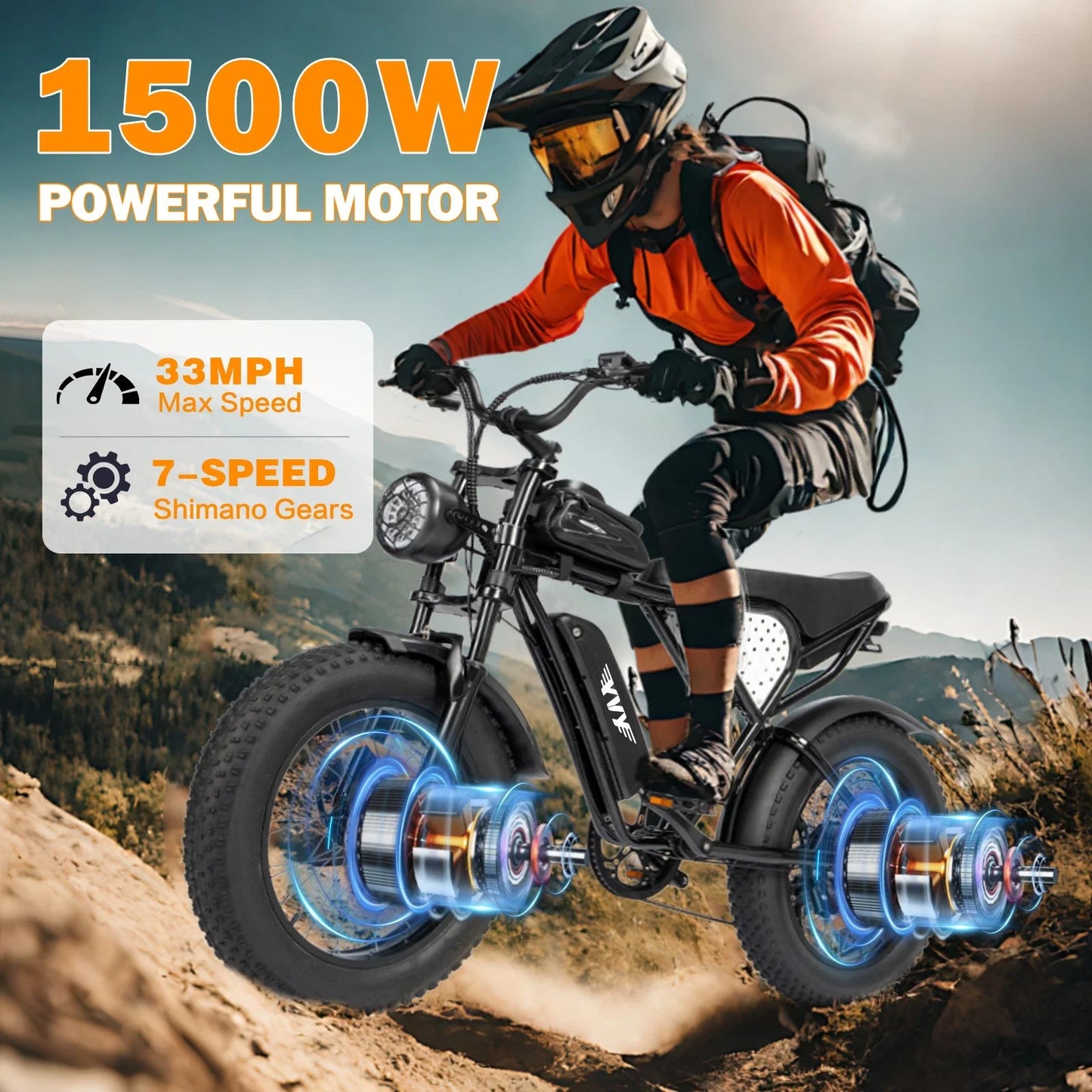 YVY K20 1500W Fat Tire Electric Bike for Adults