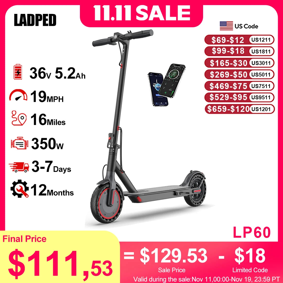 Ladped LP60 Electric Scooter 350W 19mph Folding With App Control