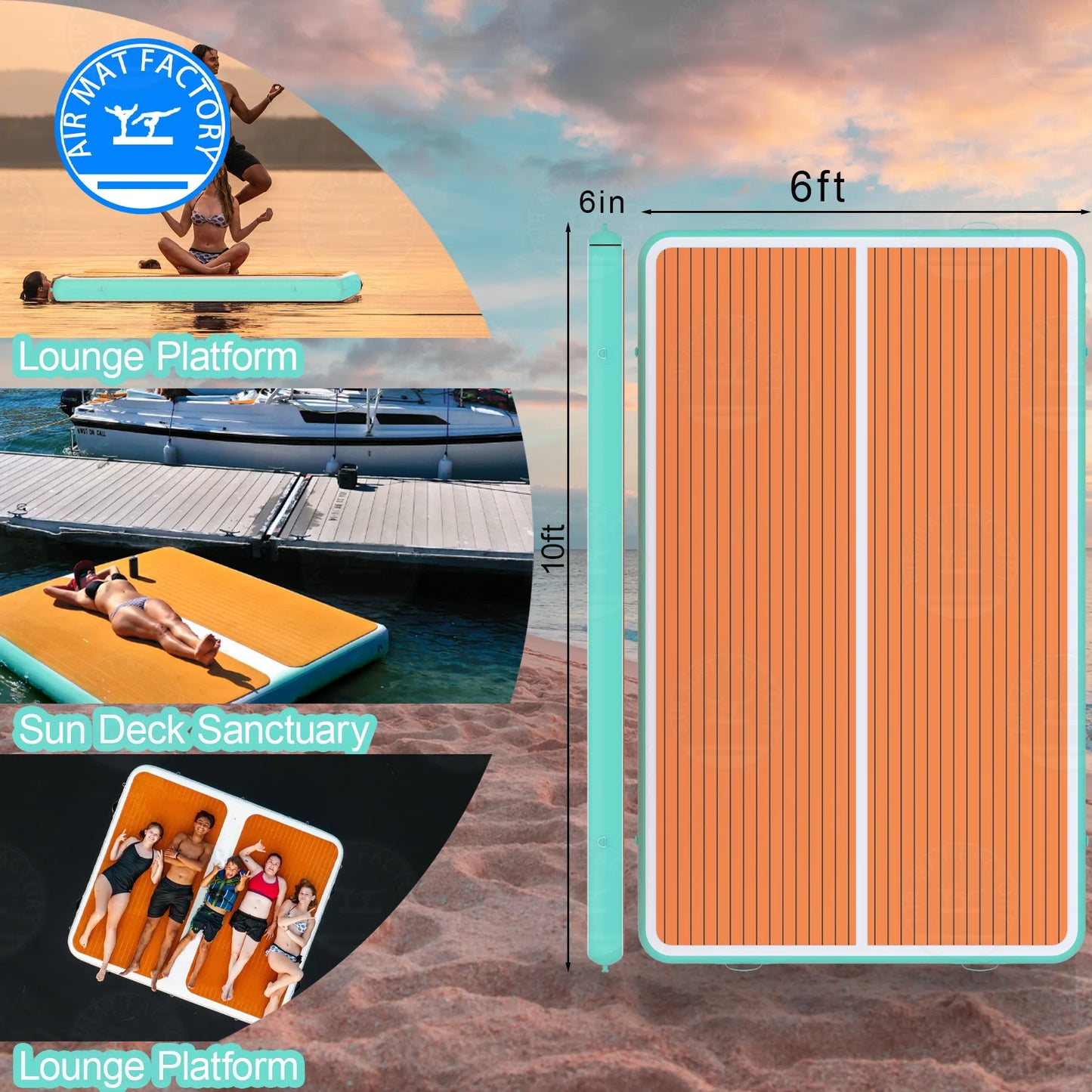 Inflatable Floating Dock Platform With Non Slip Surface For Pool
