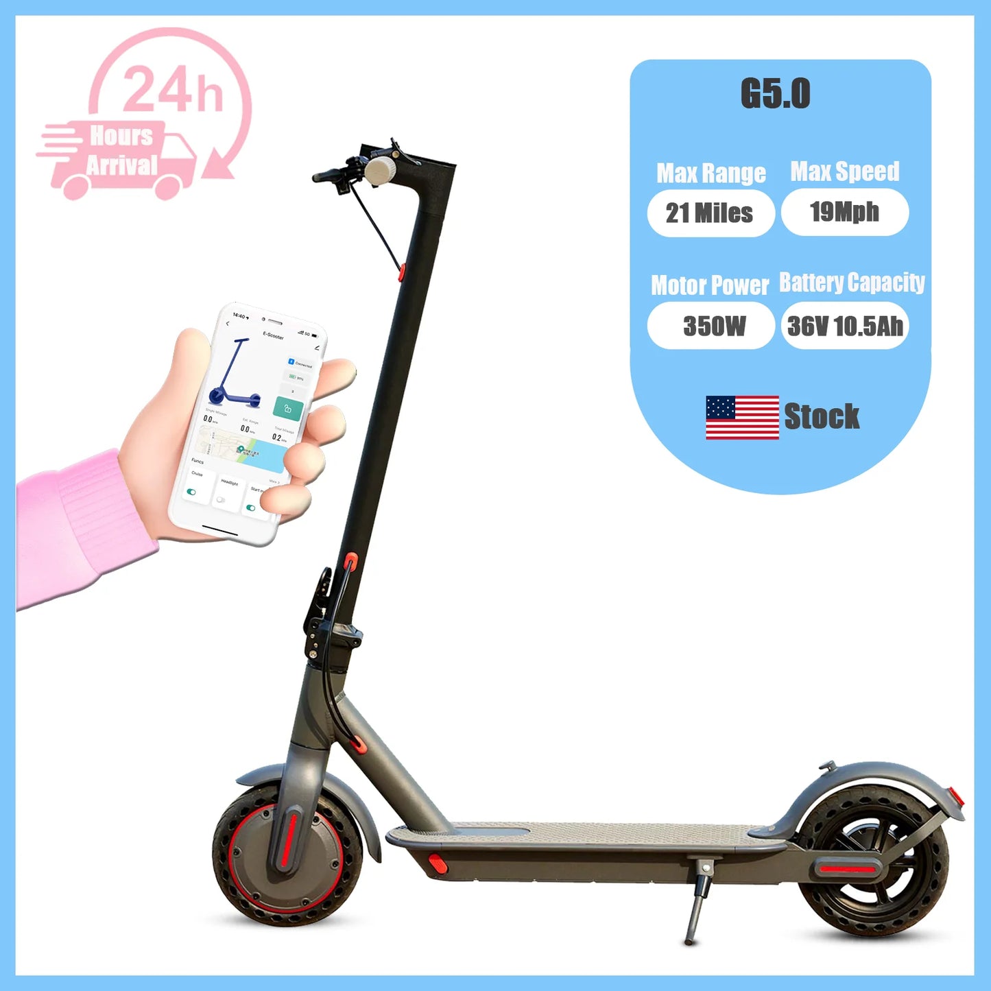 G5.0 Electric Scooter Foldable 36V 21 Miles Long Range