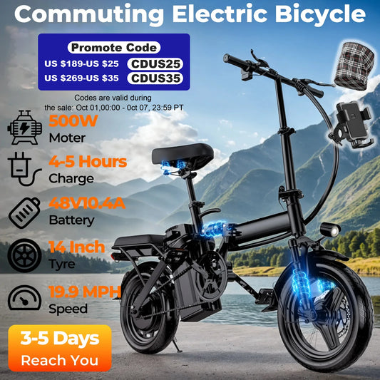 LELEKUAI 500W Adult Folding Electric Bike With Removable 48V Battery