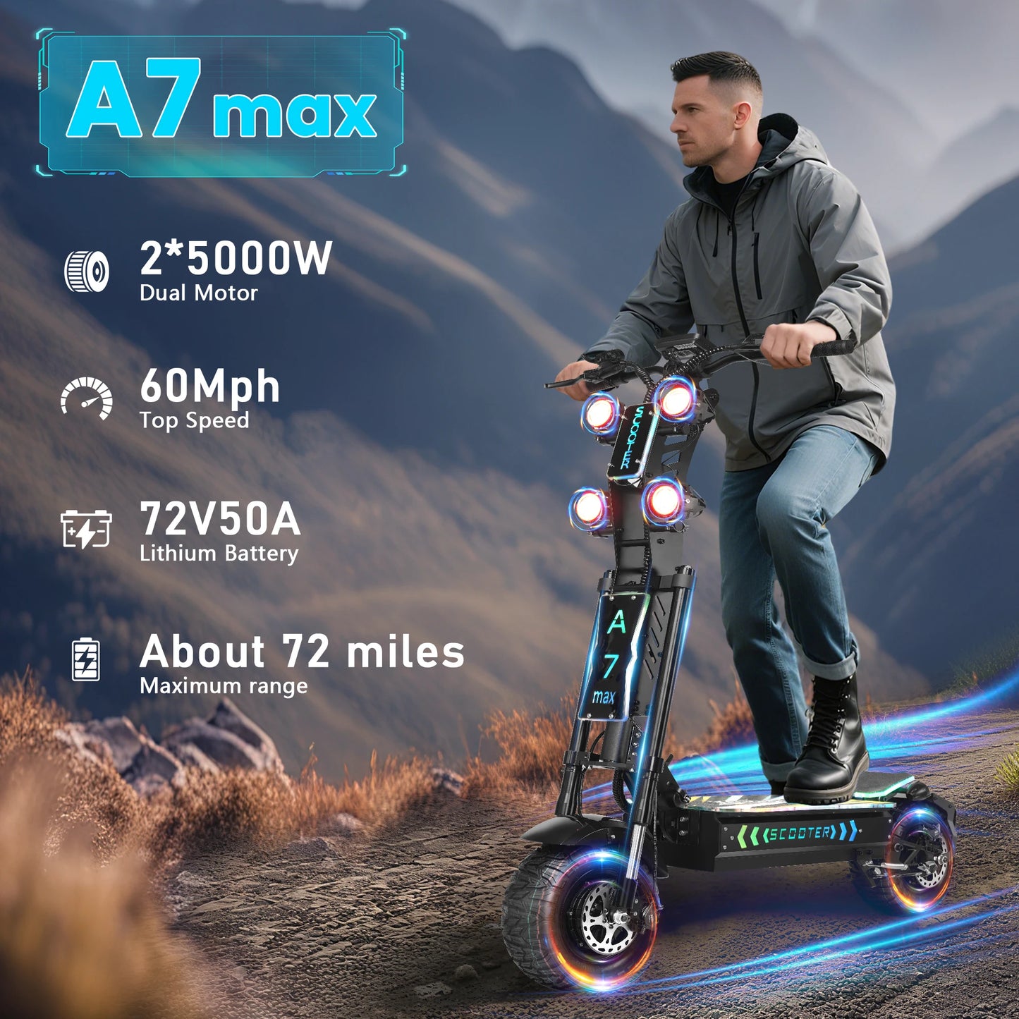 Foldable 10000W Dual Motor Electric Scooter Off Road 72V Battery