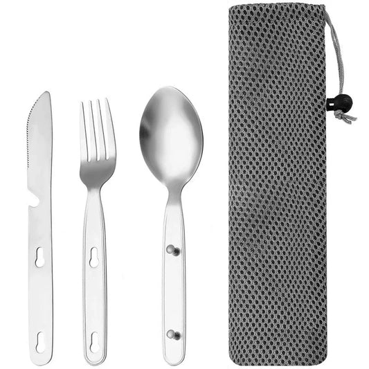 Stainless Steel Folding Camping Cutlery Set For Hiking And Picnics