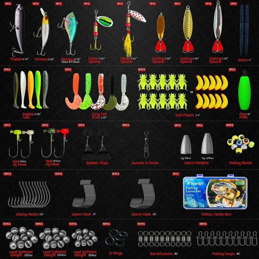 Complete 145 Piece Fishing Tackle Box Set With Lures Jigs