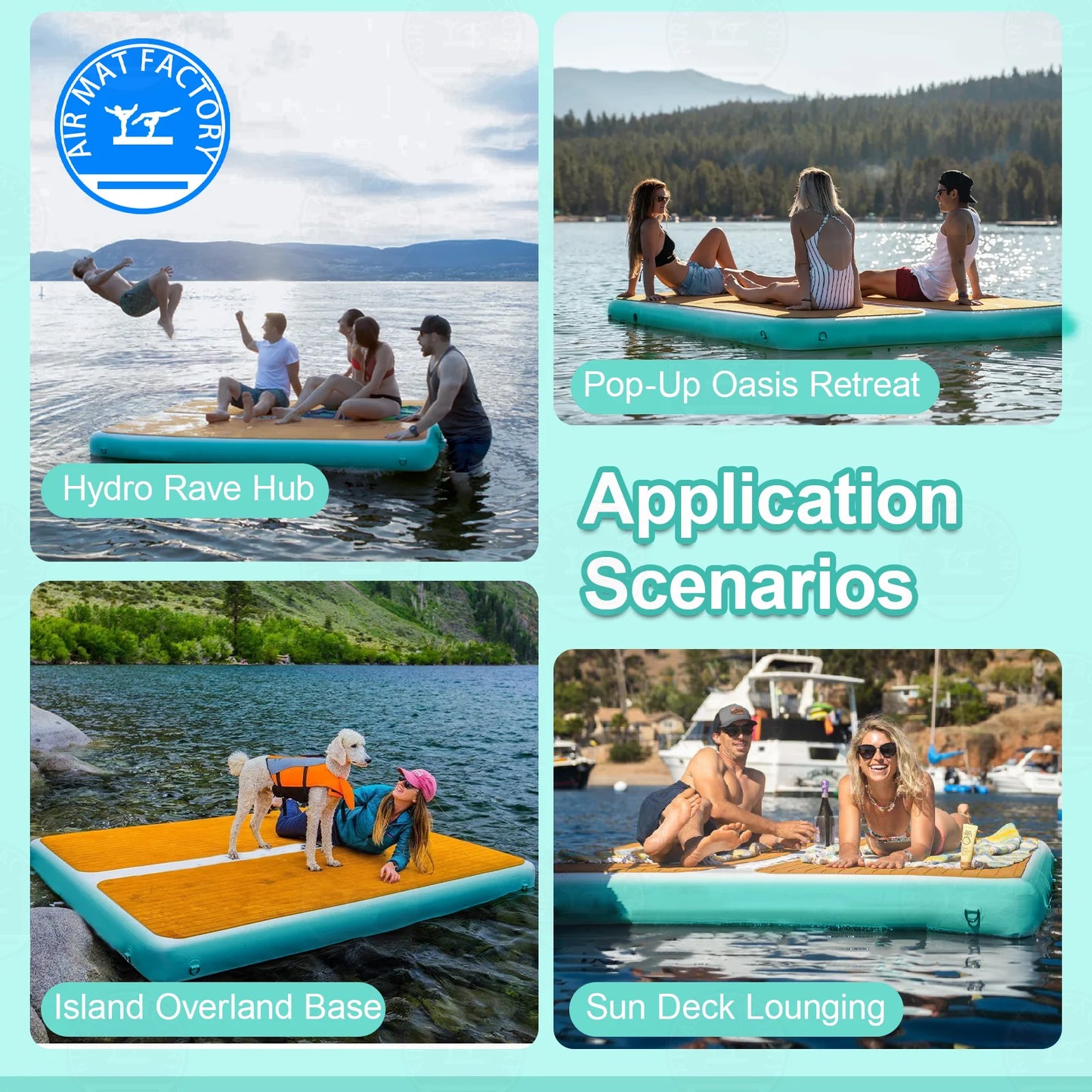 Inflatable Floating Dock Platform With Non Slip Surface For Pool