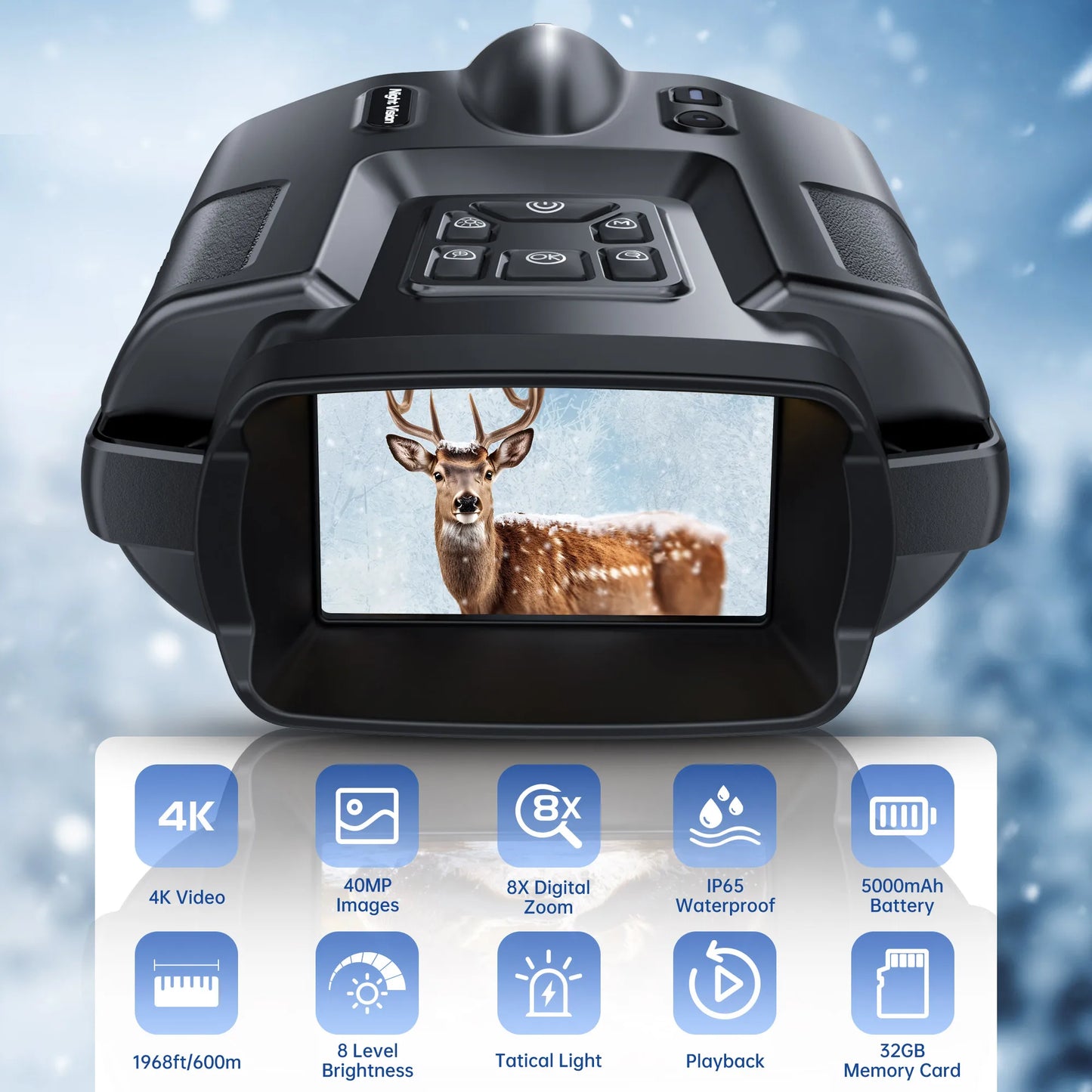 USB Rechargeable 4K Night Vision Binoculars 5000mAh 600m Range And 8xZoom