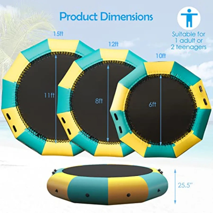 OLOEY Inflatable Water Trampoline For Lake With Electric Pump RopeLadder