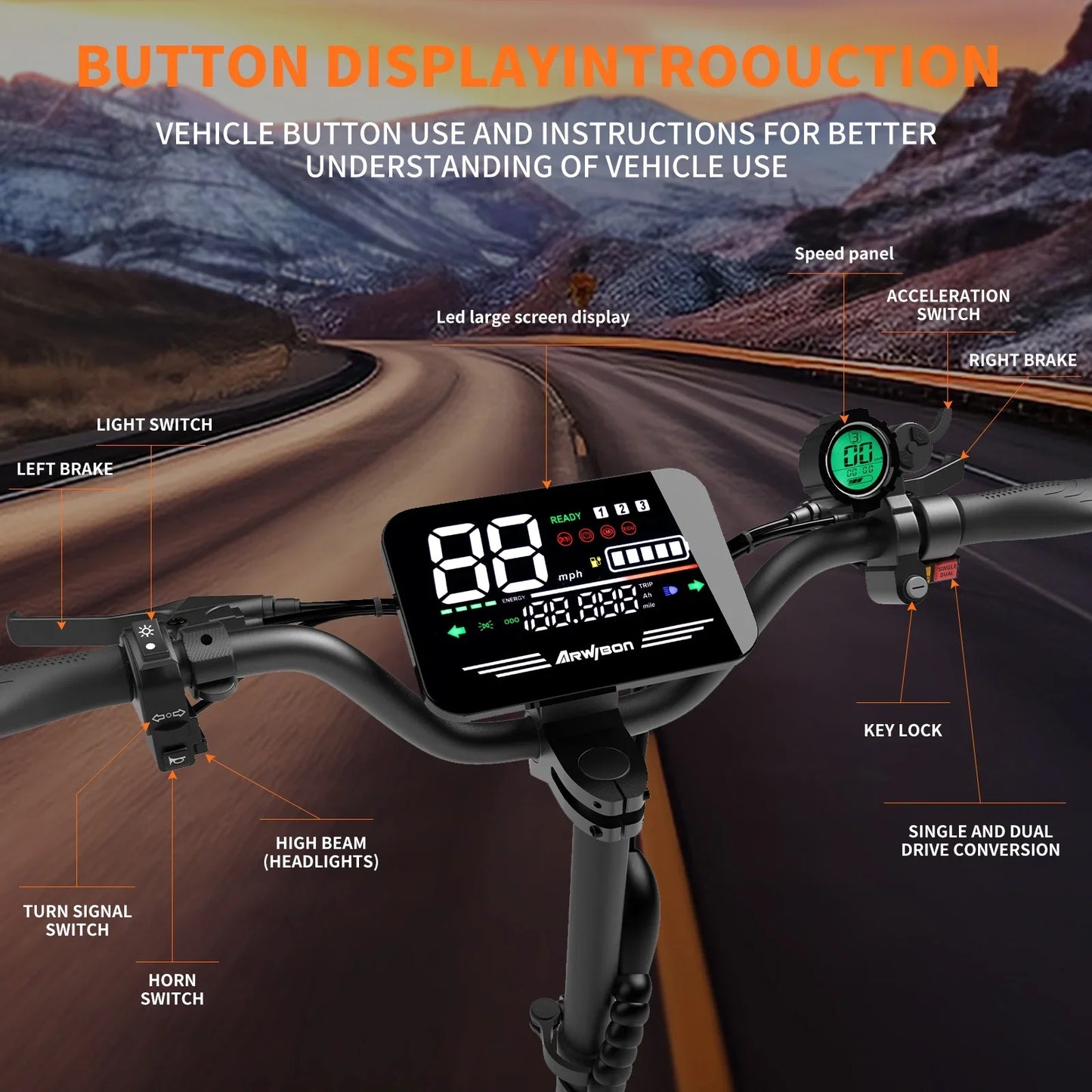 Arwibon 5600W Dual Motor Electric Scooter Folding Off Road